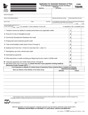 Nebraska Corporation Income Tax Extension Form 7004N