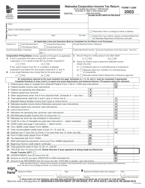 Nebraska Corporation Income Tax Return Form 1120N