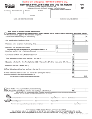 Nebraska Sales and Use Tax Return Form