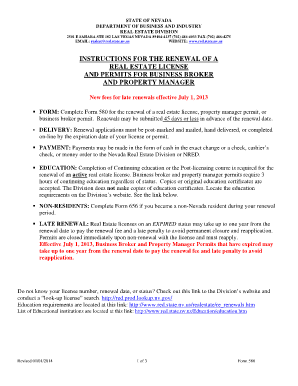 Nevada Real Estate License Renewal Form 580