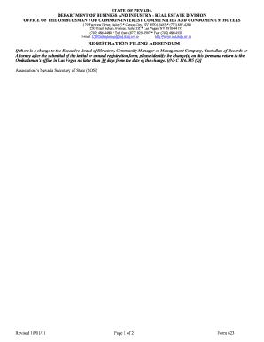 Nevada Registration Filing Addendum