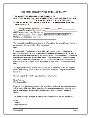 Covered Service Provider Agreement