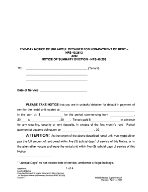 Rent eviction notice - Form #7 - Supreme Court of Nevada Law Library - lawlibrary nevadajudiciary