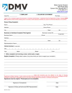Nevada DMV Complaint Form