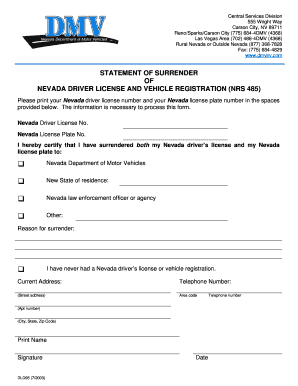 Nevada Driver License Surrender Form