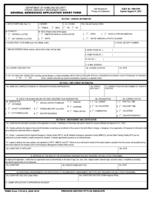 FEMA General Admissions Application Short Form