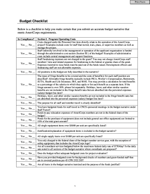 AmeriCorps Budget Checklist