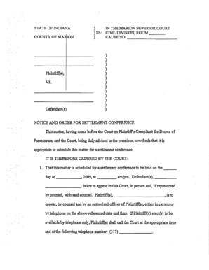 Indiana Foreclosure Settlement Conference Notice