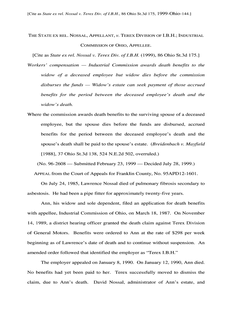State ex rel Nossal v Terex Div of I B H - sconet state oh Preview on Page 1