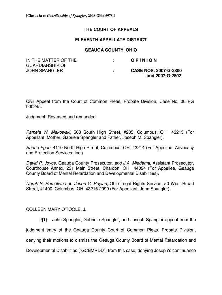 in re guardianship spangler ohio geauga form Preview on Page 1