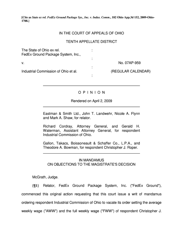 State ex rel FedEx Package Sys , Inc v Indus - Supreme Court - sconet state oh Preview on Page 1
