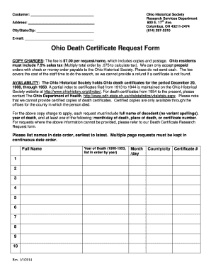 Ohio Death Certificate Request Form