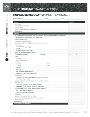 Ohio Homebuyer Education Monthly Budget Form