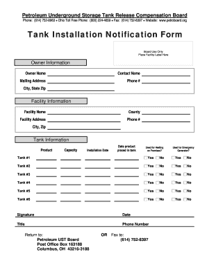 Ohio Tank Installation Notification Form