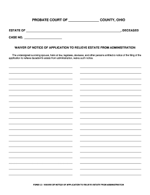 Ohio Waiver of Notice of Application to Relieve Estate from Administration