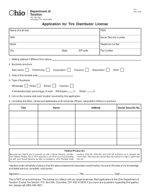 Ohio Tire Distributor License Application