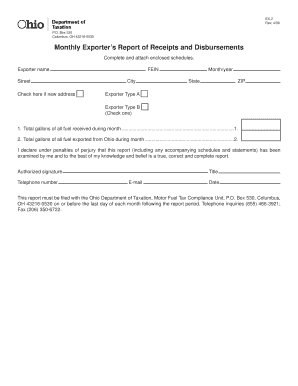 Ohio Monthly Exporter’s Report of Receipts and Disbursements