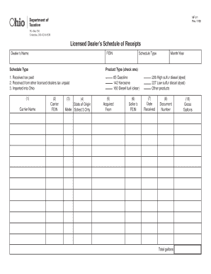 Licensed Dealer Schedule of Receipts