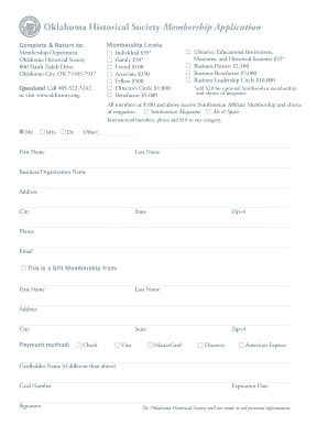 Oklahoma Historical Society Membership Application