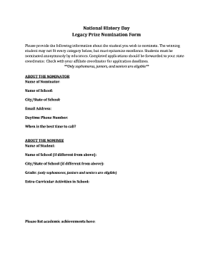 Legacy Prize Nomination Form