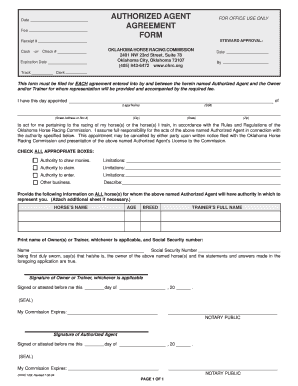 Authorized agent agreement form - Oklahoma Horse Racing ... - ohrc