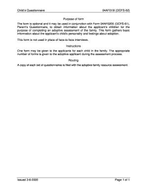 Child’s Questionnaire DCFS-62