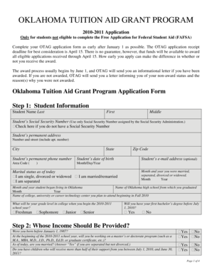 Oklahoma Tuition Aid Grant Program Application