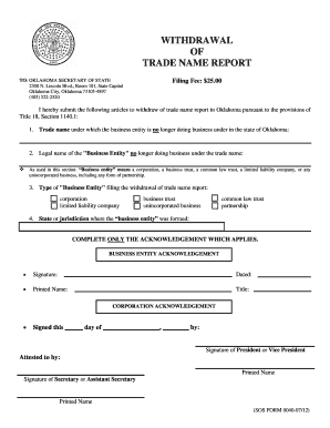 Oklahoma Trade Name Withdrawal Form