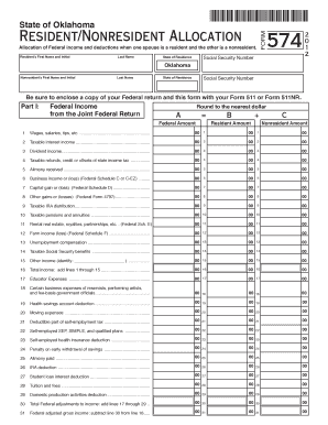 Oklahoma Resident Nonresident Allocation Form 574