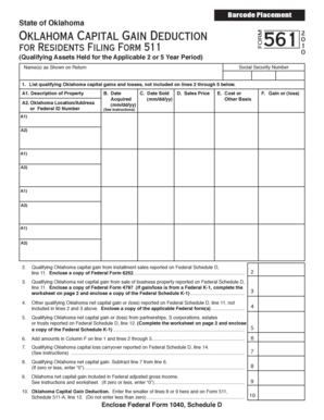 Oklahoma Capital Gain Deduction Form 561