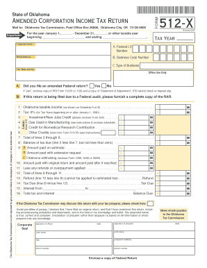Oklahoma Amended Corporation Income Tax Return