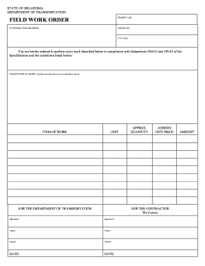 Field Work Order Form - Oklahoma Department of Transportation - okladot state ok