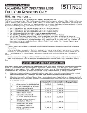 Oklahoma Net Operating Loss Form 511nol