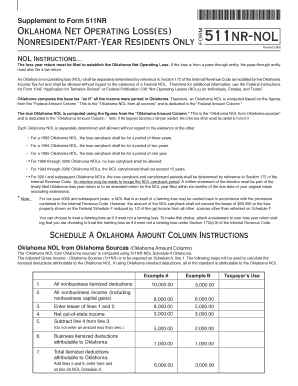 Oklahoma Net Operating Loss Form 511NR-NOL