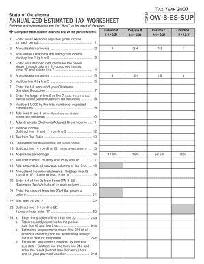 Oklahoma Annualized Estimated Tax Worksheet