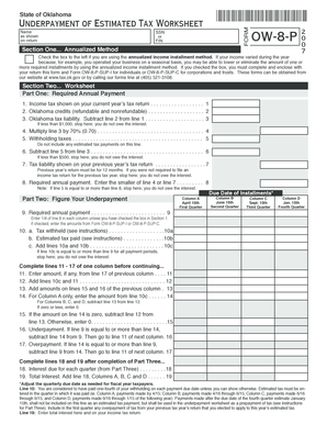 Oklahoma Underpayment of Estimated Tax Worksheet