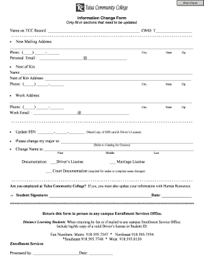 Tulsa Community College Information Change Form