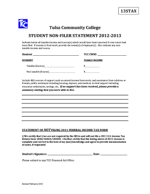 Student Non-Filer Statement 2012-2013