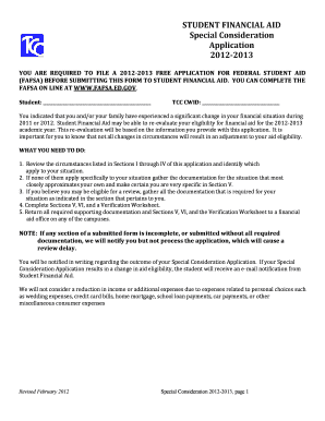 Student Financial Aid Special Consideration Application