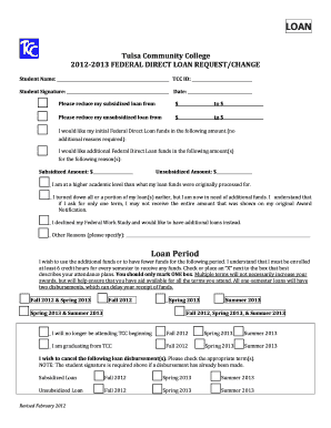 2012-2013 Federal Direct Loan Request/Change