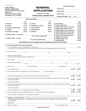 Pennsylvania Horse Racing License Renewal Application