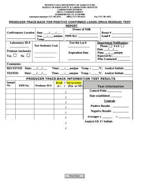 Pennsylvania Drug Residue Test Report