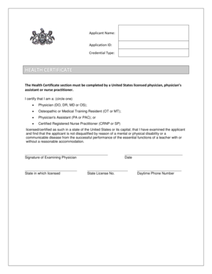 Health Certificate for Teacher Application