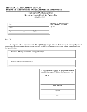 Statement of Withdrawal from Registered Limited Liability Partnership - portal state pa