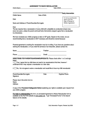 Early Intervention Waiver Agreement