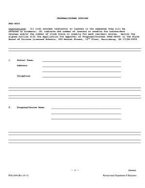 Pennsylvania Program/Course Outline Form