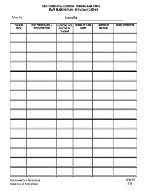 Staff sign in sheet - STAFF TRAINING PLAN - Department of Public Welfare - dpw state pa