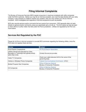 Pennsylvania Informal Complaint Form