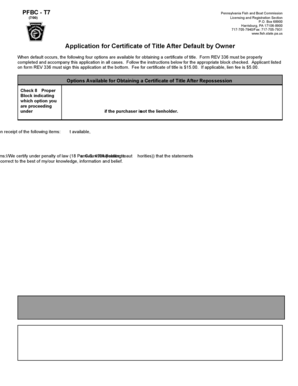 Pennsylvania Certificate of Title After Default