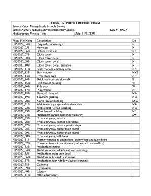 CHRS, Inc. PHOTO RECORD FORM Project Name: Pennsylvania ... - phmc state pa